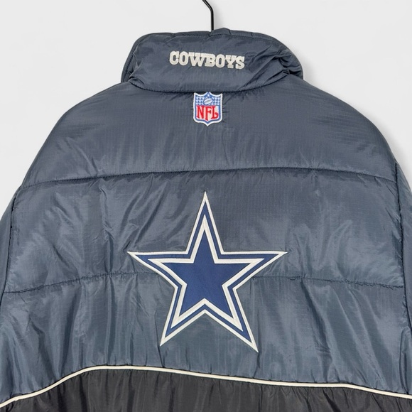 NFL Reebok Dallas Cowboys Mens Large Navy Blue Black Embroidered Puffer Jacket - Picture 4 of 15